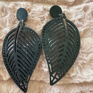 Black Wooden Leaf Earrings